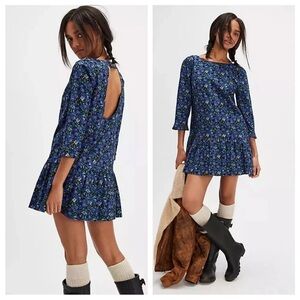 Free People The Avenue Floral Print Long Sleeve Mini Dress NWOT
